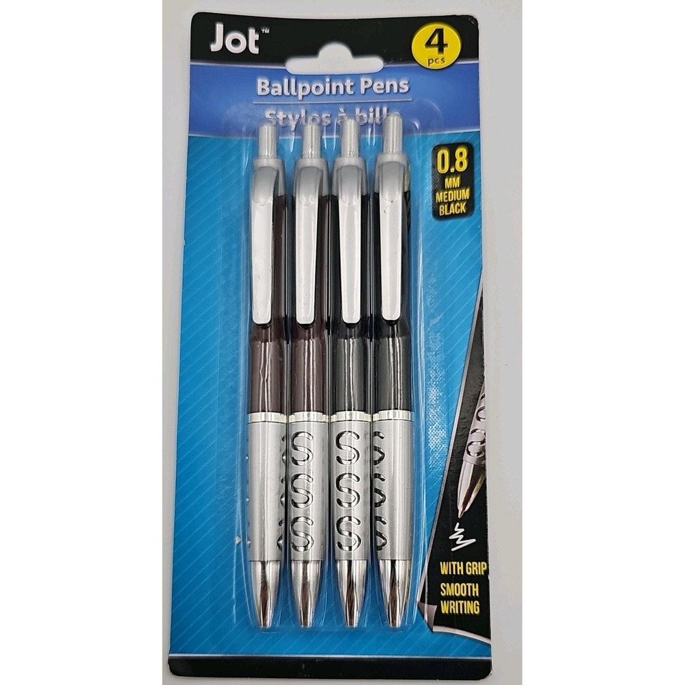 Jot Writing Ballpoint Pens Black Ink 4 Pack 0.8mm Medium Point Retractable